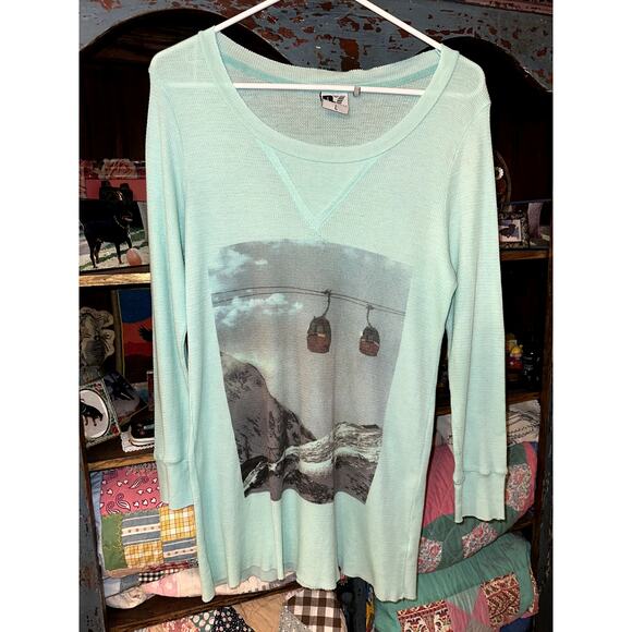 NWOT REBEL YELL THERMAL WAFFLE RETRO SKI GRAPHIC TEE TUNIC MINIDRESS - Picture 2 of 11